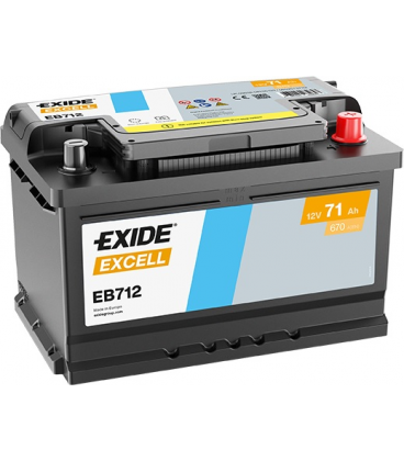 Bateria arranque EXIDE Excell 12V 71Ah 670A EN positivo derecha EB712 baterias Sevilla arranque coche